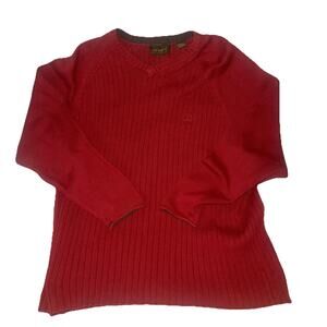 Vintage Timberland Sweater Men’s XL Red V Neck Knit Pullover Long Sleeve